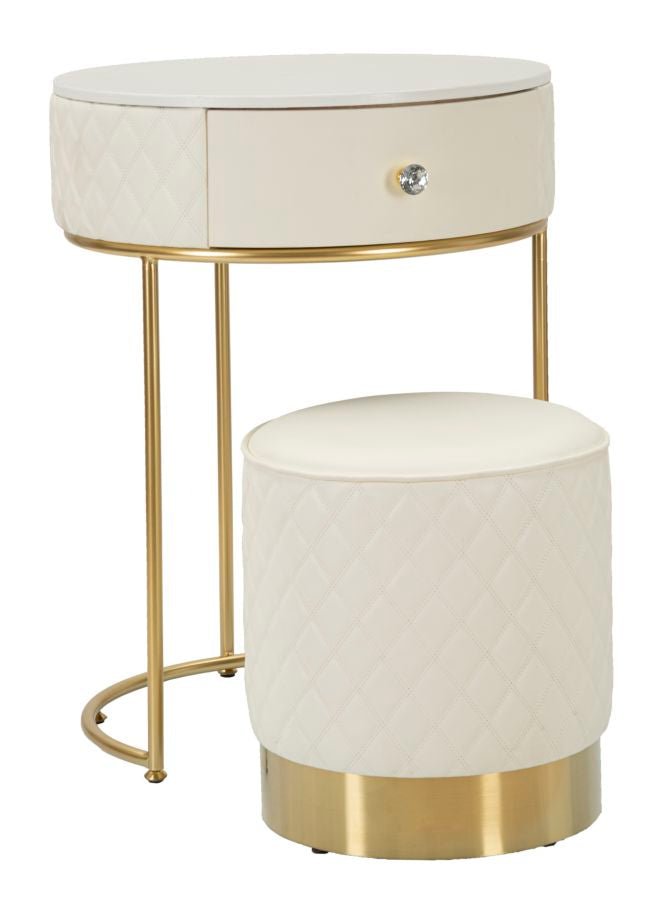 Toucador Alto Sharon com Puff - Madeira e MDF Branco com Detalhes Dourados - Ø 52 cm x 70 cm (Puff Ø 36 cm x 39 cm) - A minha loja