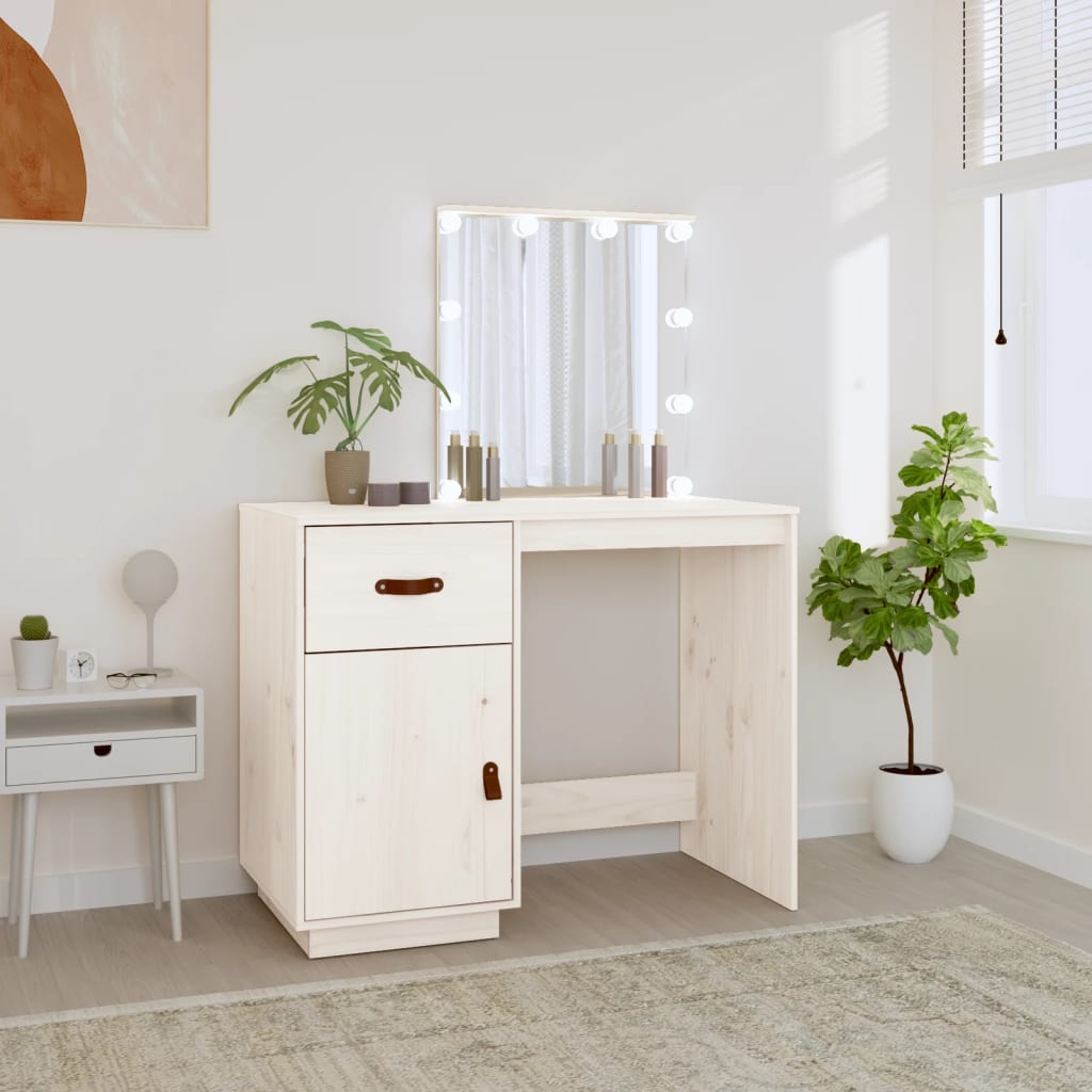 Toucador com luzes LED 95x50x133,5 cm pinho maciço branco - A minha loja