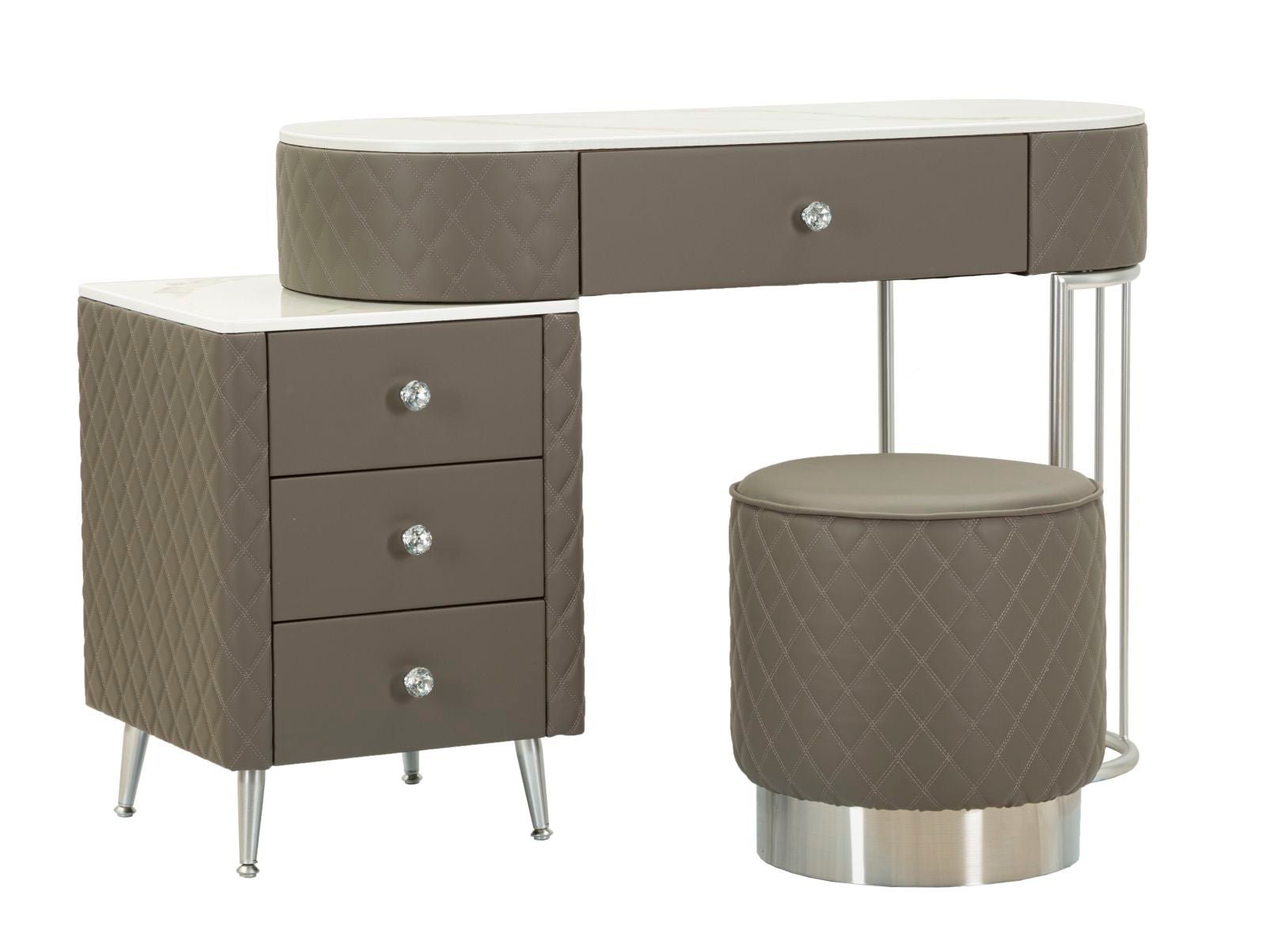 Toucador Sharon Cinza com Puff - Estrutura Metálica Prateada - 120 cm x 40 cm x 75 cm (Puff Ø 36 cm x 39 cm) - A minha loja