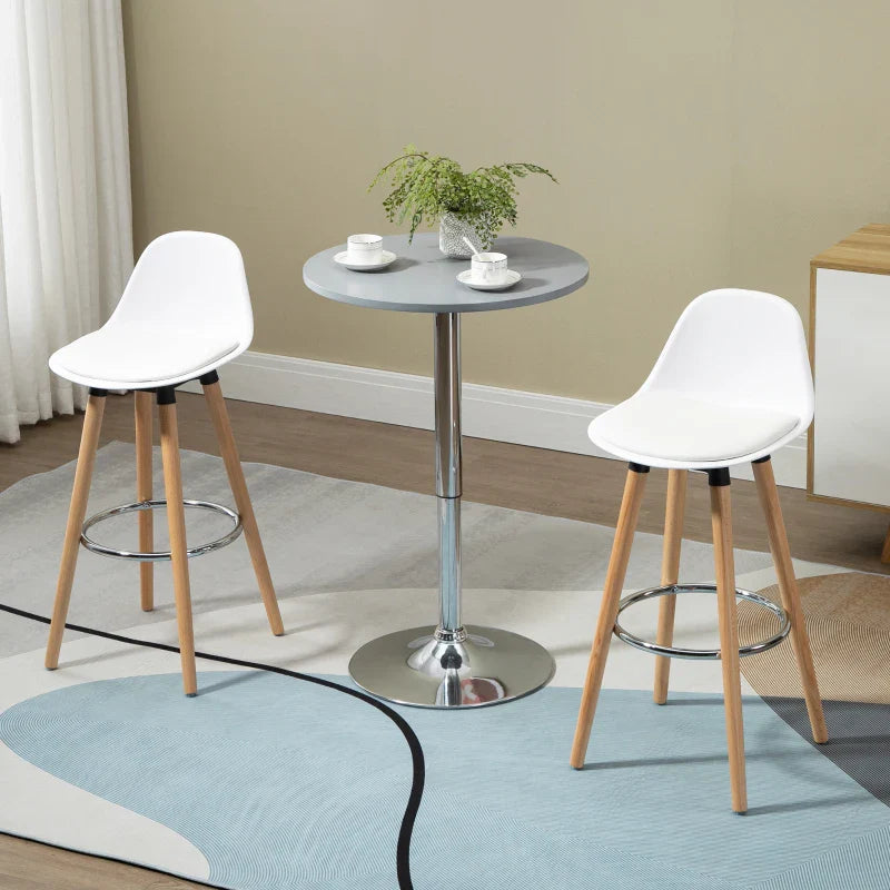 Conjunto de 2 Bancos de Bar Estofado em PU Bancos Altos de Cozinha com Assento de 69 cm e Pés de Madeira para Cozinha Sala de Jantar 38,5x42,5x91cm Branco