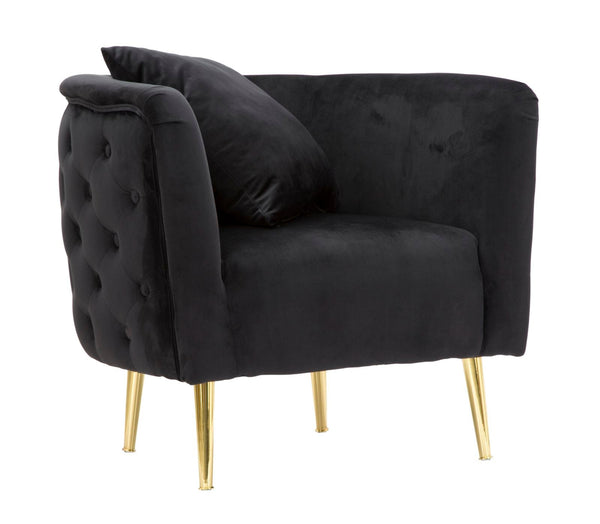 Poltrona "Bucarest" - 76 x 74 x 71 cm - Preto e Dourado | Em Veludo com Estrutura Metálica