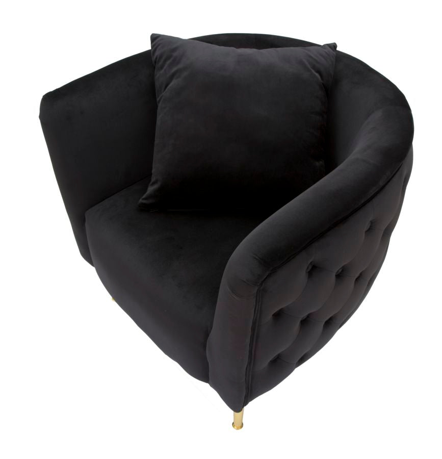 Poltrona "Bucarest" - 76 x 74 x 71 cm - Preto e Dourado | Em Veludo com Estrutura Metálica