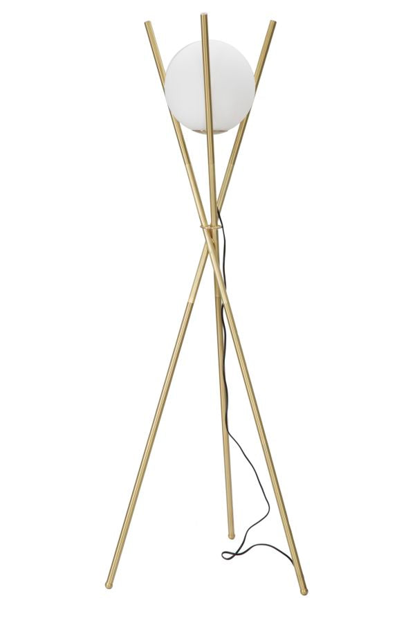 Candeeiro de Pé Glamy X – Estilo Glamour, Estrutura em Metal Dourado com Globo de Vidro Branco, Ø55x155 cm