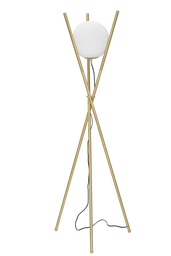 Candeeiro de Pé Glamy X – Estilo Glamour, Estrutura em Metal Dourado com Globo de Vidro Branco, Ø55x155 cm