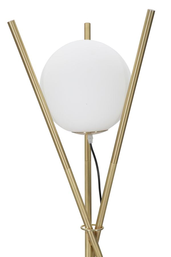 Candeeiro de Pé Glamy X – Estilo Glamour, Estrutura em Metal Dourado com Globo de Vidro Branco, Ø55x155 cm