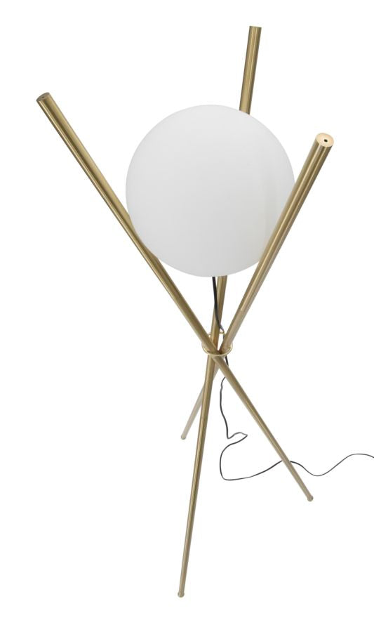 Candeeiro de Pé Glamy X – Estilo Glamour, Estrutura em Metal Dourado com Globo de Vidro Branco, Ø55x155 cm