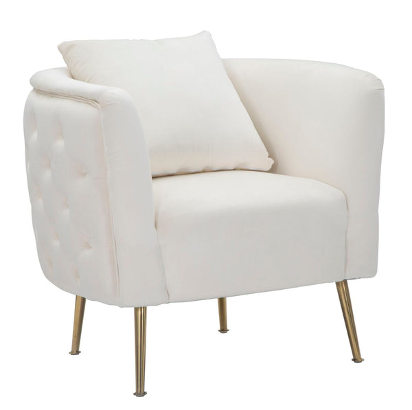 Poltrona "Bucarest" – Poltrona Estofada Creme com Pernas Douradas e Almofada (76 x 74 x 73 cm)