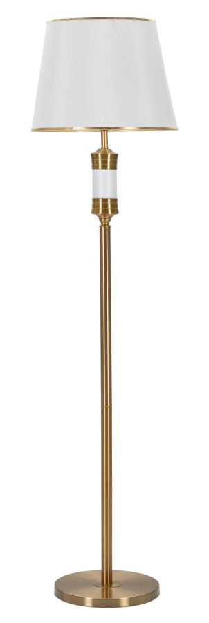 Candeeiro de Pé "Whity" — Ø 41x160 cm — Ferro Dourado e Abat-jour Branco com Borda Dourada