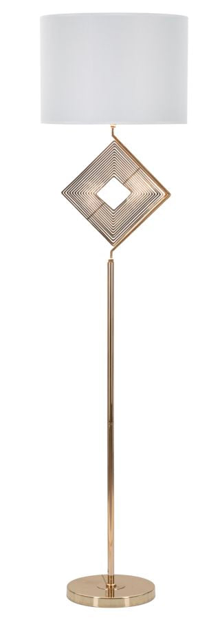 Candeeiro de Pé "Move" — Ø 40x161 cm — Ferro Dourado e Abat-jour Branco com Borda Dourada