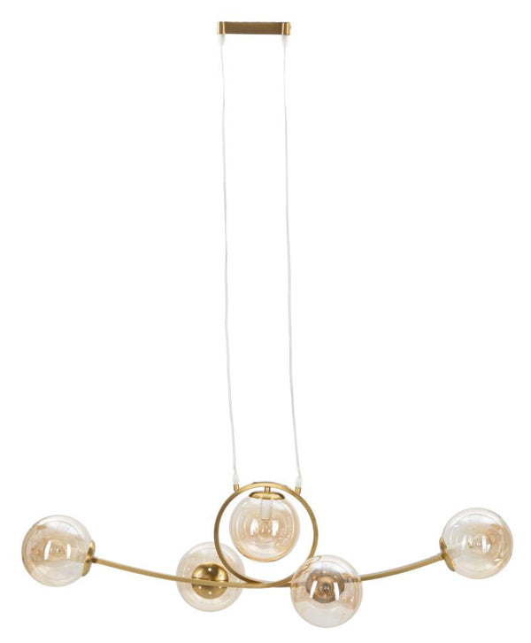 Candeeiro de Teto "Japan" — 100x33x30 cm — Ferro Dourado e Esferas de Vidro Branco