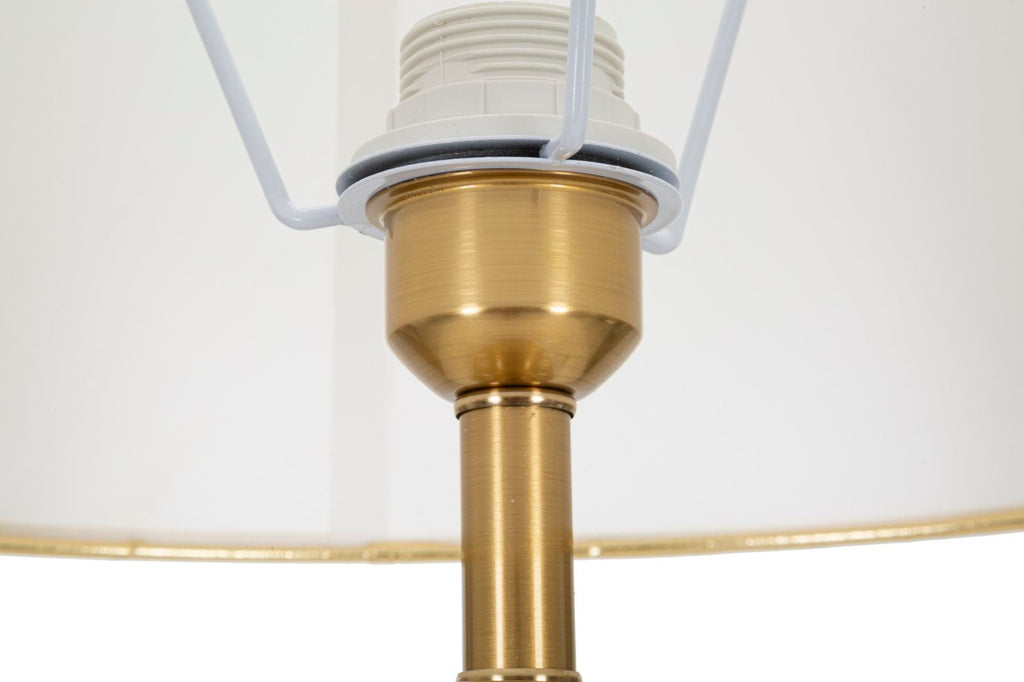 Candeeiro de Pé "Whity" — Ø 41x160 cm — Ferro Dourado e Abat-jour Branco com Borda Dourada