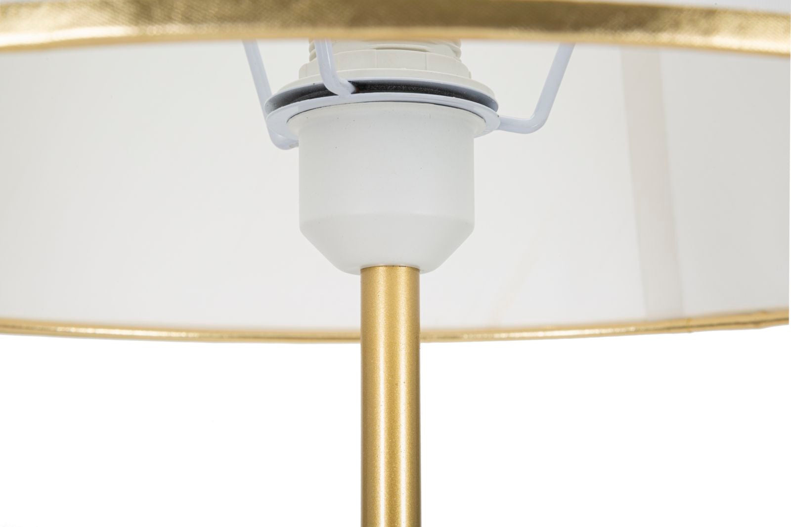 Candeeiro de Pé "Triply" — Ø 61x154 cm — Ferro Branco e Dourado com Abat-jour Branco e Borda Dourada