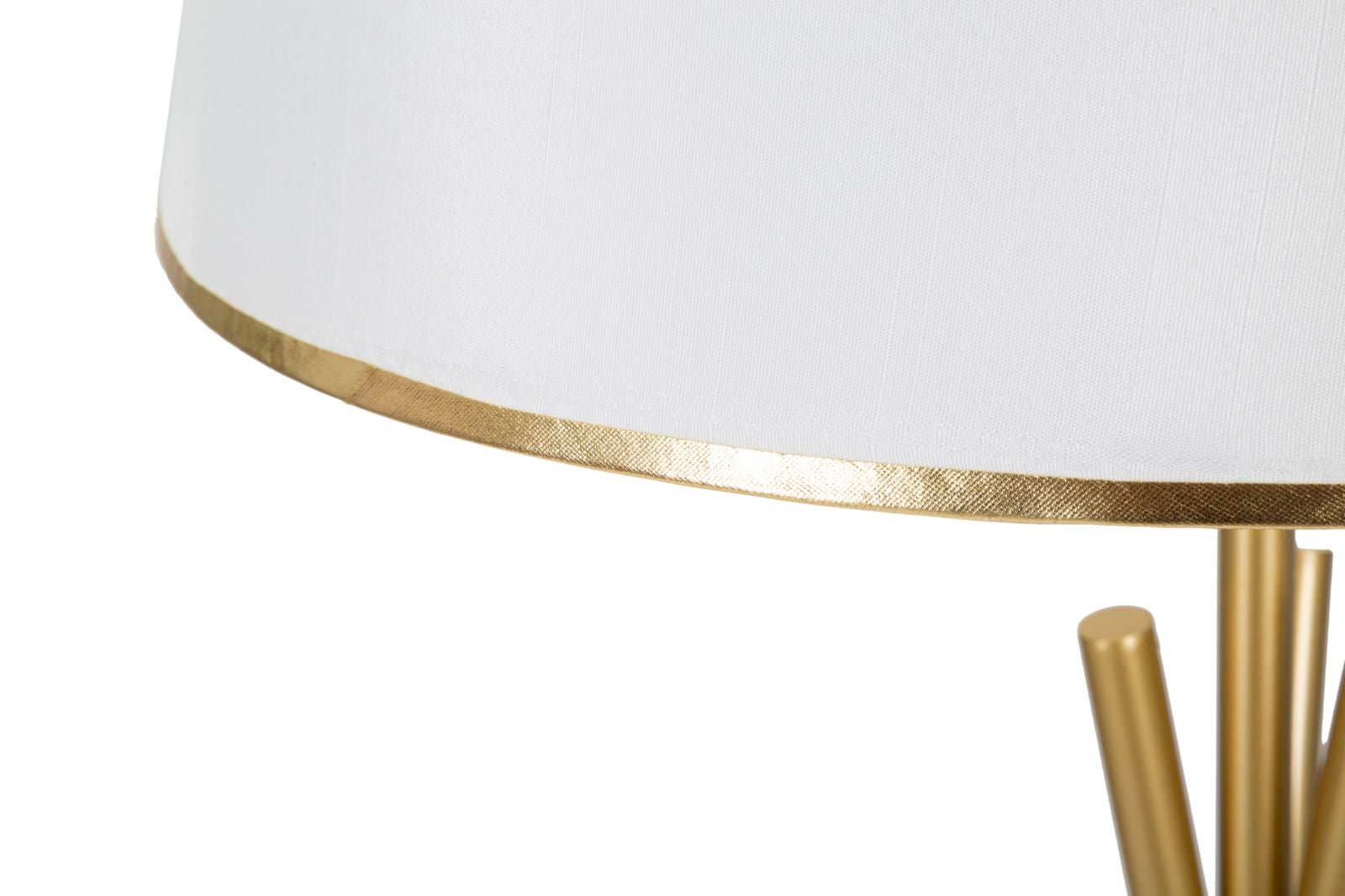 Candeeiro de Pé "Triply" — Ø 61x154 cm — Ferro Branco e Dourado com Abat-jour Branco e Borda Dourada