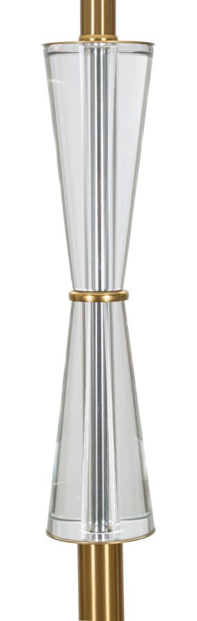 Candeeiro de Pé "Cristal" — Ø 40x153 cm — Ferro Dourado, Vidro Transparente e Abat-jour Branco com Borda Dourada