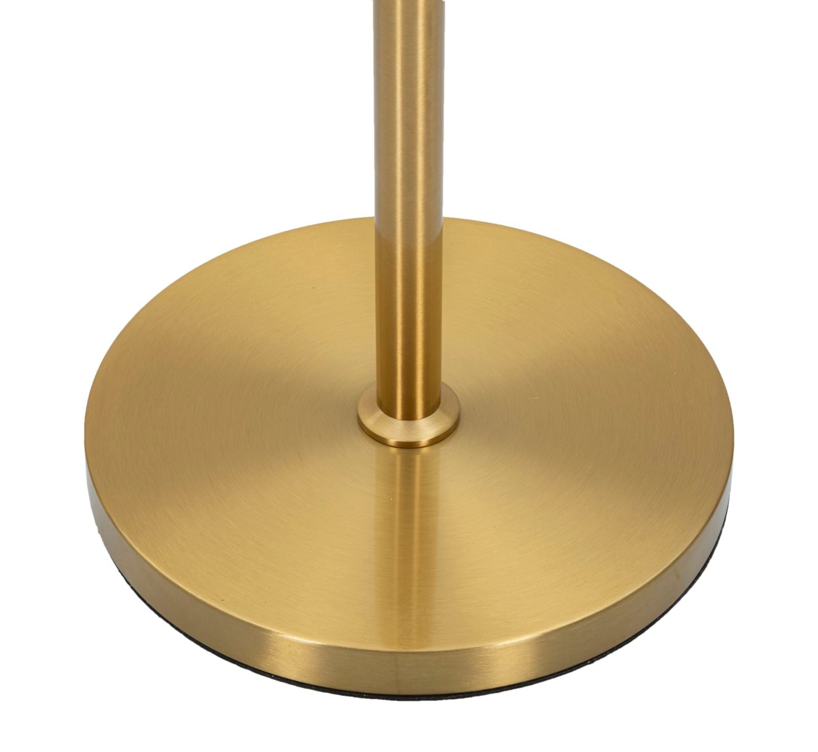 Candeeiro de Pé "Cristal" — Ø 40x153 cm — Ferro Dourado, Vidro Transparente e Abat-jour Branco com Borda Dourada