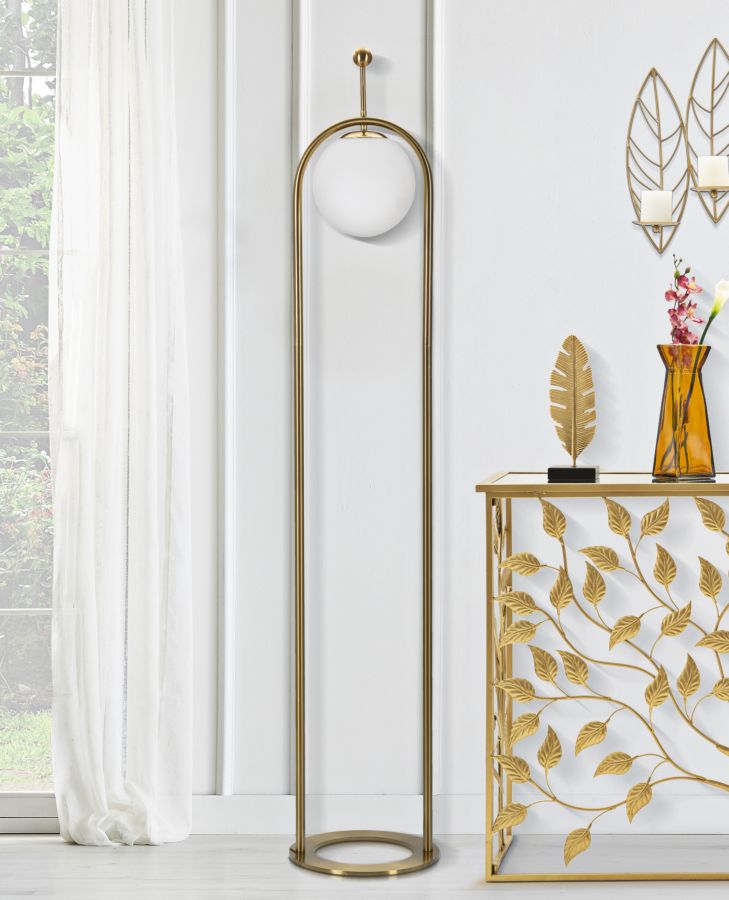 Candeeiro de Pé GLAMY ARC – Ø 28x168 cm – Dourado e Branco – Design Moderno