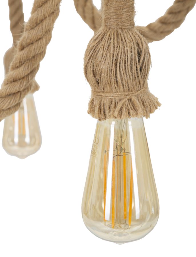 Candeeiro de Teto Boho Chic - Metal e Corda em Formato Redondo - 90 cm - 6 Pontos de Luz
