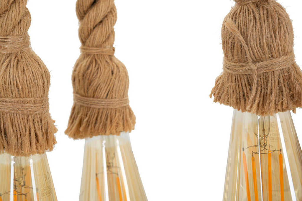 Candeeiro de Teto Boho Chic - Metal, Bambu e Corda - 120 cm - 6 Pontos de Luz