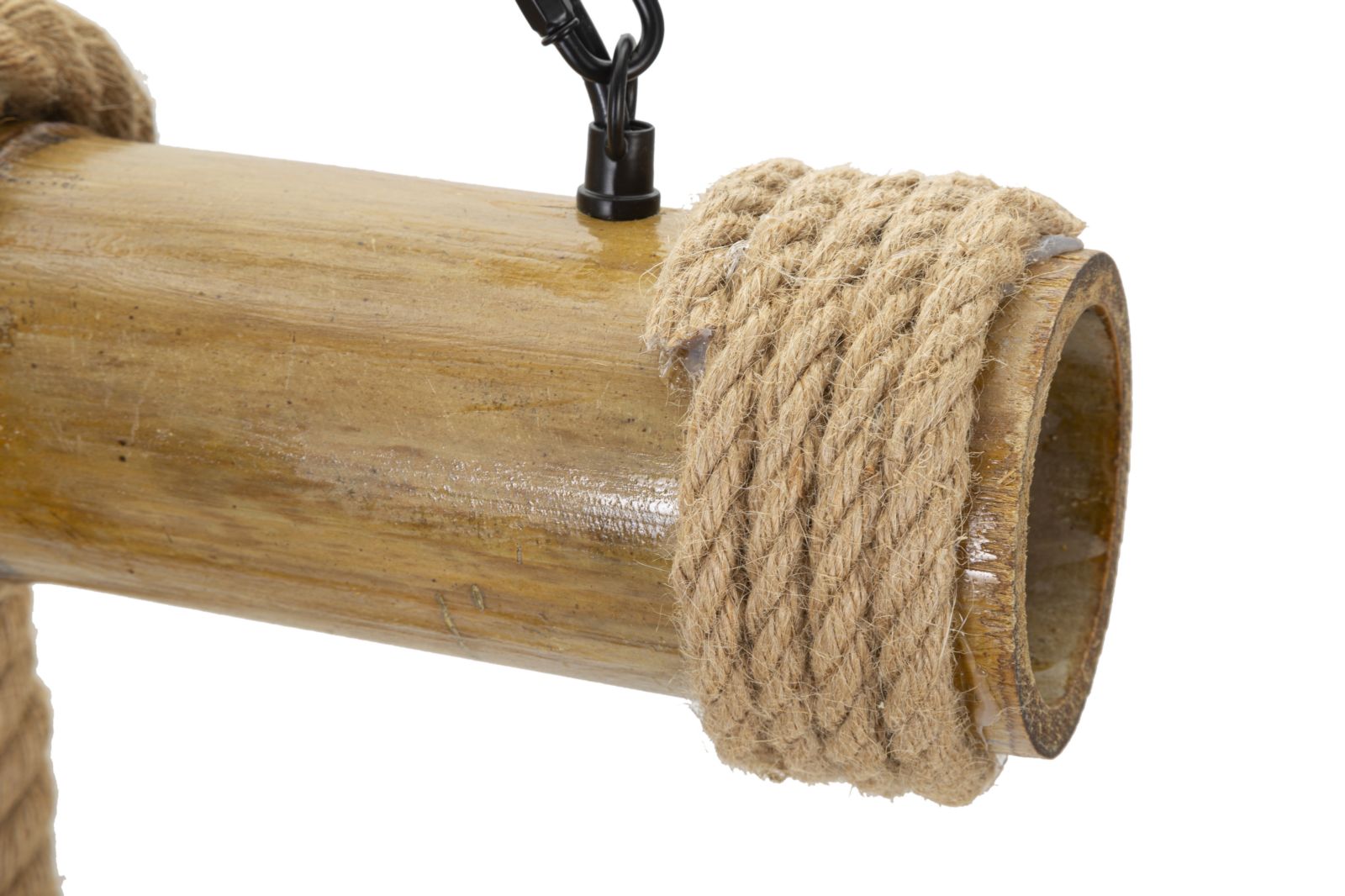 Candeeiro de Teto Boho Chic - Metal, Bambu e Corda - 120 cm - 6 Pontos de Luz