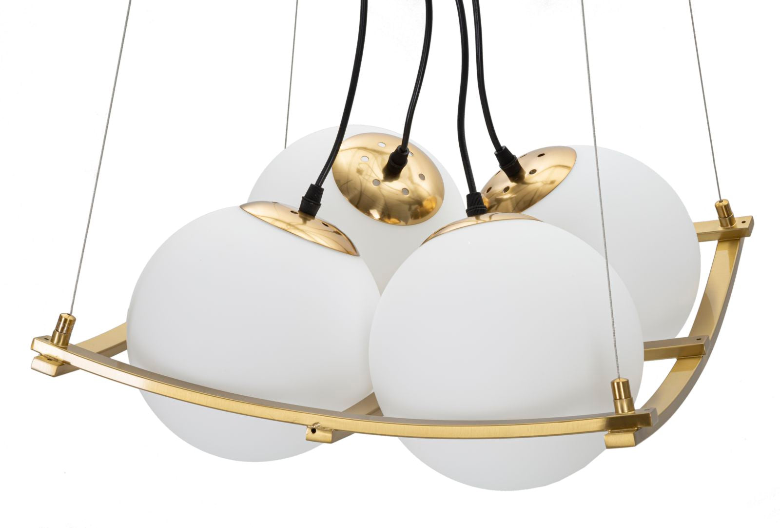 Candeeiro de Teto "Japan Square" — 45x45x20 cm — Ferro Dourado e Esferas de Vidro Branco