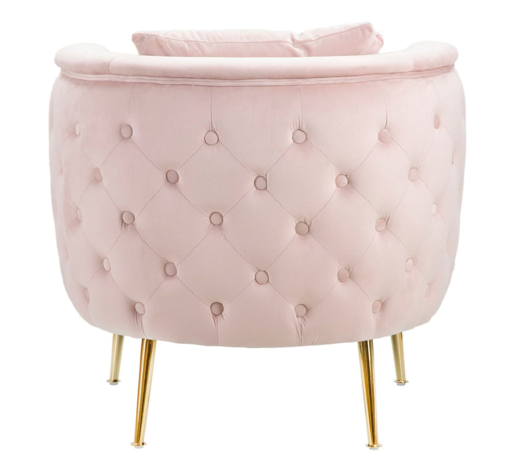 Poltrona "Bucarest" – Poltrona Estofada Rosa com Pernas Douradas e Almofada (76 x 74 x 73 cm)