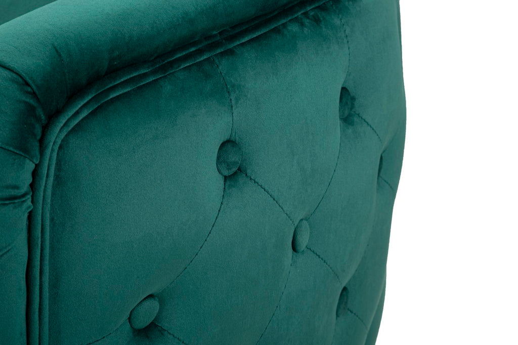 Poltrona "Bucarest" – Poltrona Estofada Verde com Pernas Douradas e Almofada (76 x 74 x 73 cm)