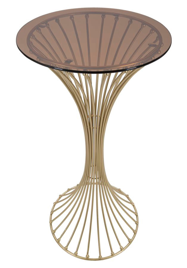 Mesa de Centro Centur Redonda – Ø50x103 cm – Dourado e Vidro Fumê