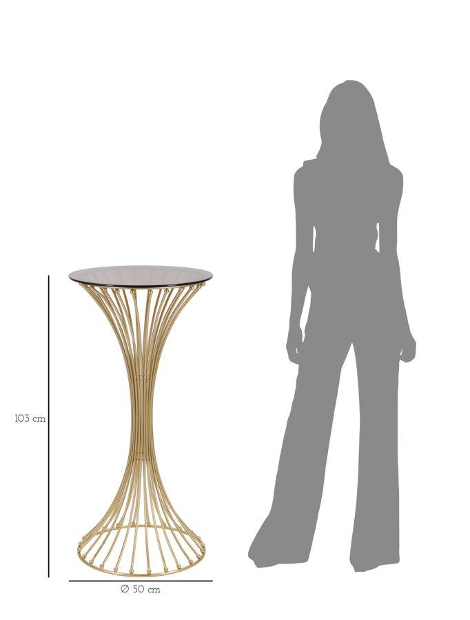 Mesa de Centro Centur Redonda – Ø50x103 cm – Dourado e Vidro Fumê