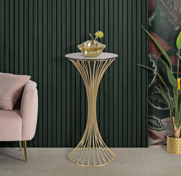 Mesa de Centro Centur Redonda – Ø50x103 cm – Dourado e Vidro Fumê