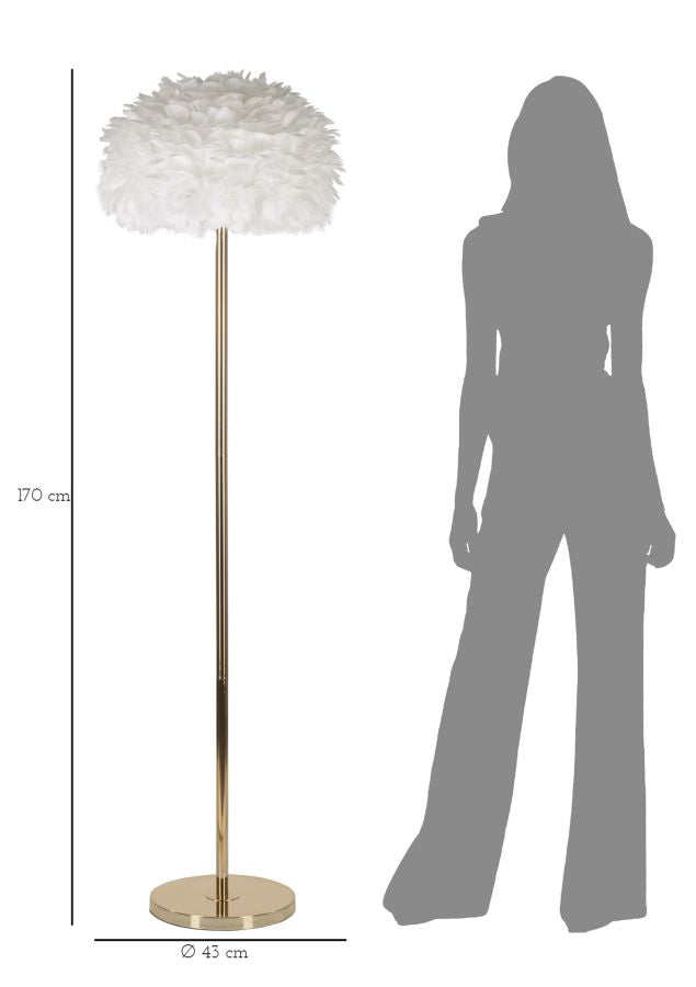 Candeeiro de Pé "Feathers Slim" – Ø43x170 cm – Branco e Dourado