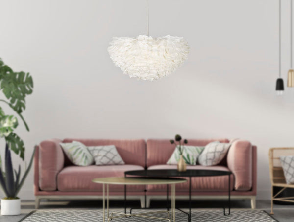 Candeeiro de Teto "Feather" Branco – Ø60x30 cm (altura com cabo 110 cm)