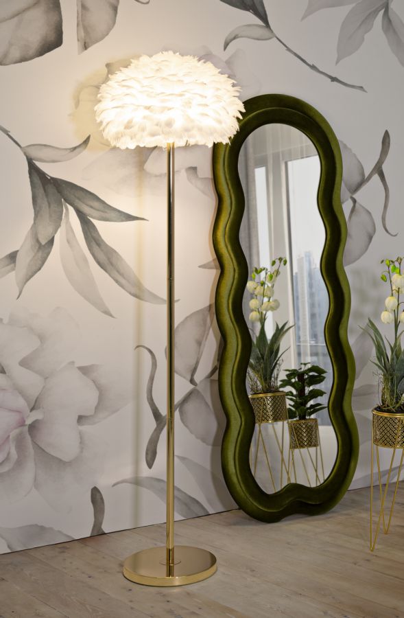 Candeeiro de Pé "Feathers Slim" – Ø43x170 cm – Branco e Dourado