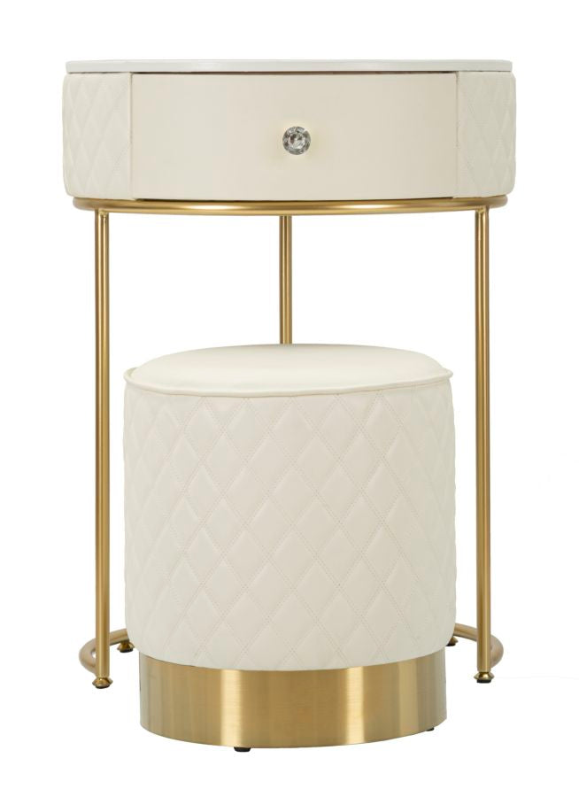 Toucador Alto Sharon com Puff - Madeira e MDF Branco com Detalhes Dourados - Ø 52 cm x 70 cm (Puff Ø 36 cm x 39 cm)