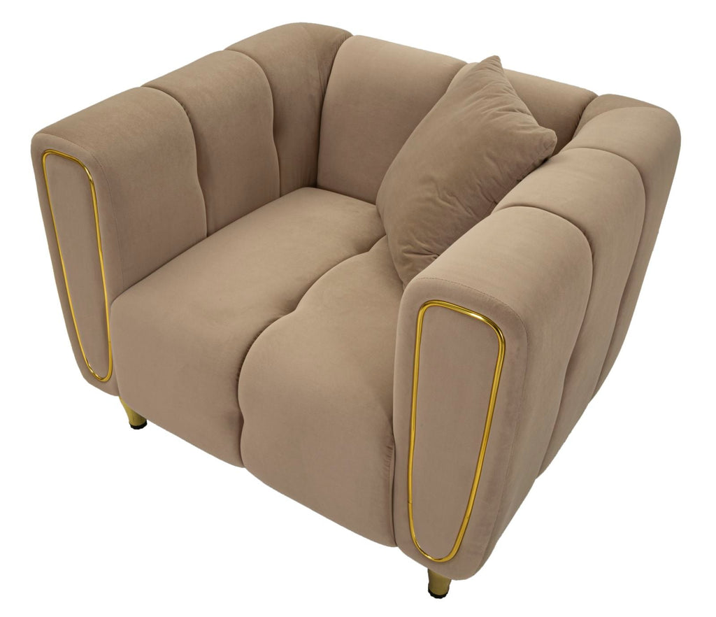 Poltrona Alma Grey com Almofada - Madeira e Veludo Cinza com Pernas Douradas - 97 cm x 81 cm x 71 cm