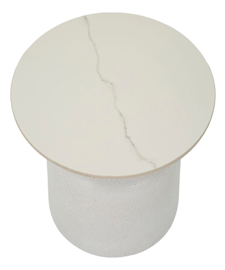 Mesa de Centro White Fush - Base de Ferro e Topo Cerâmico Branco - Ø 40 cm x 47 cm