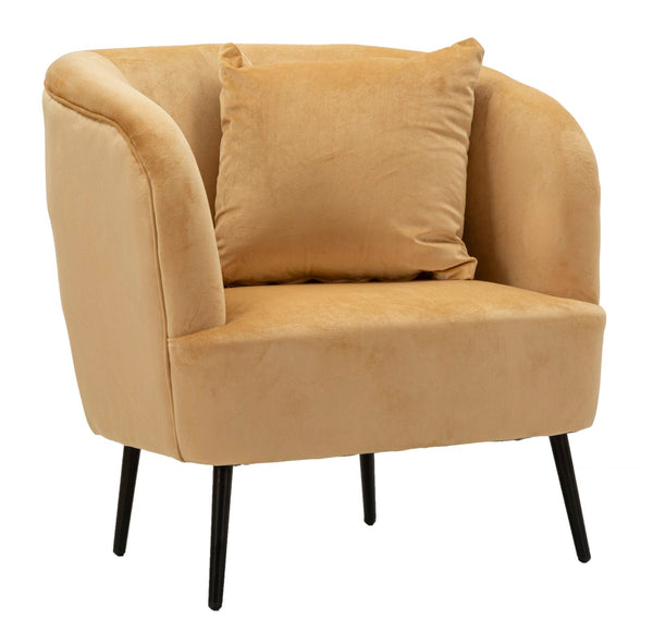 Poltrona Browy com Almofadas - Madeira e Couro Sintético Marrom com Pernas Pretas - 73 cm x 66 cm x 78 cm
