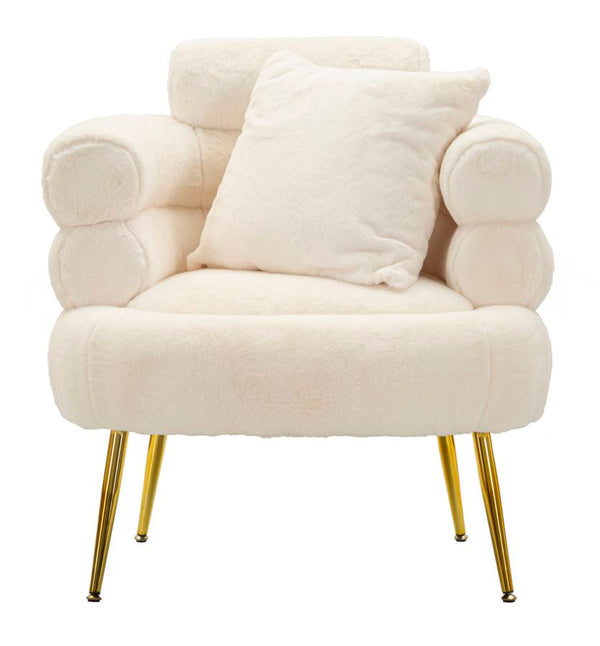 Poltrona Glam Soffy Plus em Pelo Sintético – 78x68x85 cm – Branco e Dourado
