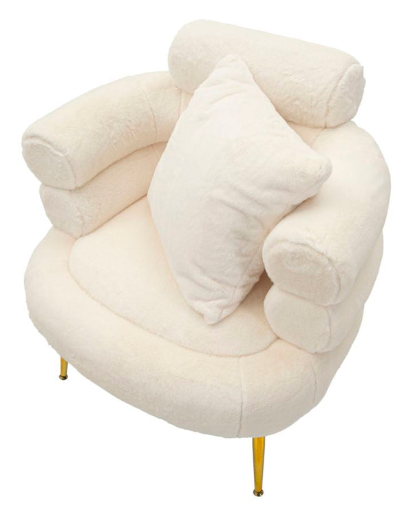 Poltrona Glam Soffy Plus em Pelo Sintético – 78x68x85 cm – Branco e Dourado