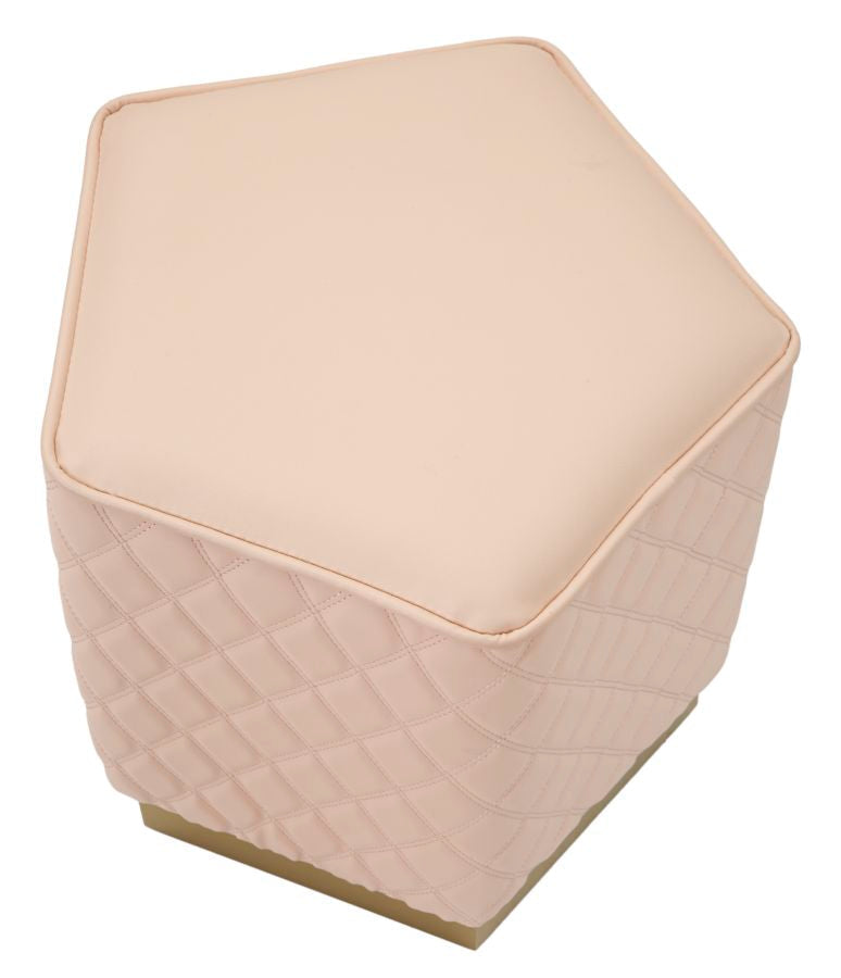 Puff Pentagonal Sharon - Couro Sintético Rosa e Base Dourada - 35 cm x 35 cm x 38 cm