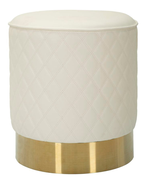 Puff Redondo Sharon - Couro Branco e Base Dourada - Ø 36 cm x 39 cm