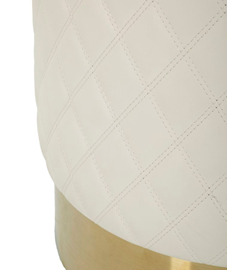 Puff Redondo Sharon - Couro Branco e Base Dourada - Ø 36 cm x 39 cm