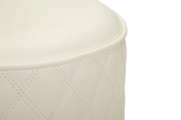 Puff Redondo Sharon - Couro Branco e Base Dourada - Ø 36 cm x 39 cm