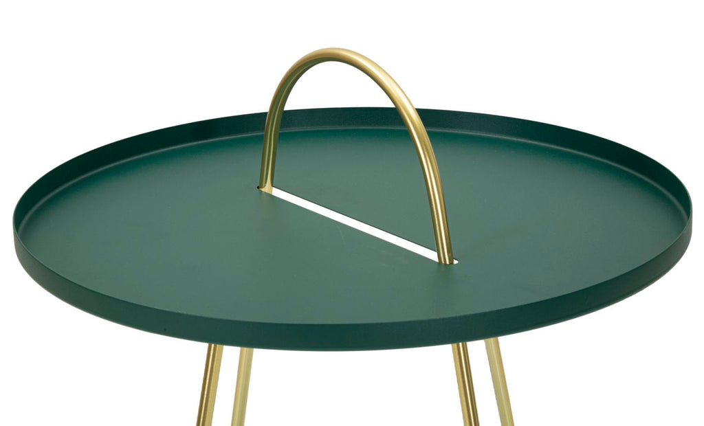 Mesa de Centro Greent - Metal Verde com Pernas Douradas - Ø 45 cm x 59 cm
