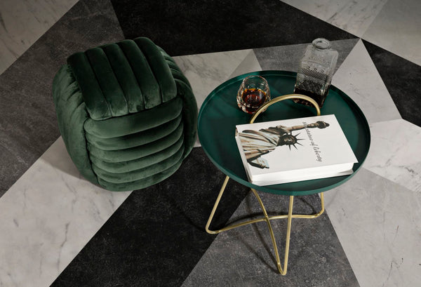 Mesa de Centro Greent - Metal Verde com Pernas Douradas - Ø 45 cm x 59 cm