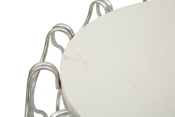 Mesa de Centro Hook - Base de Metal Prata e Topo de Mármore - Ø 47,5 cm x 61,5 cm