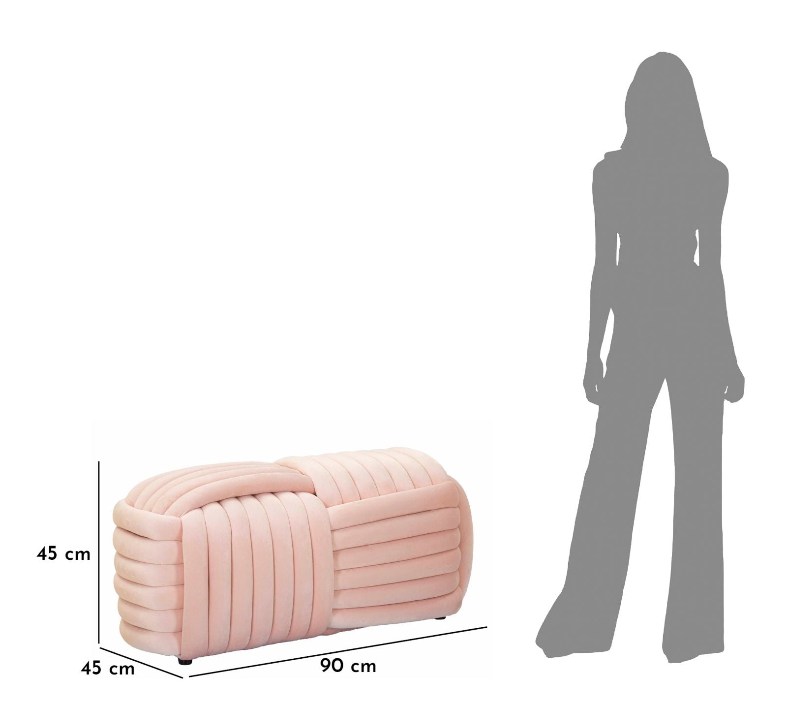 Puff Softy Pink - Veludo Rosa - 90 cm x 45 cm x 45 cm