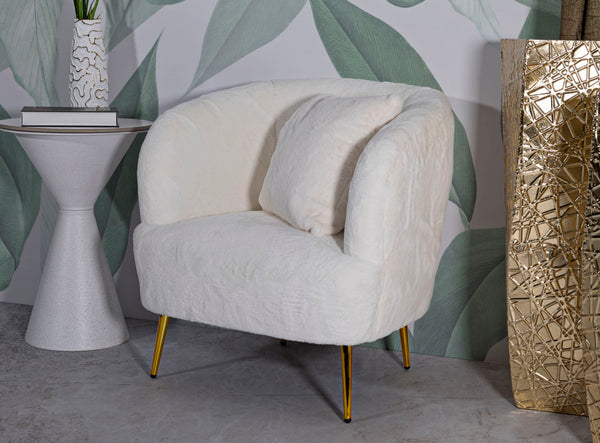 Poltrona Glam Soffy em Pele Sintética – 73x66x78 cm – Branco e Dourado