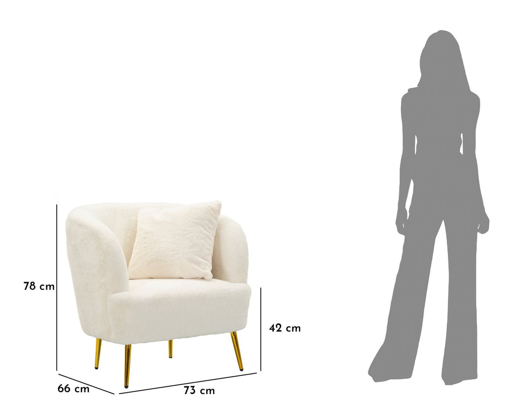 Poltrona Glam Soffy em Pele Sintética – 73x66x78 cm – Branco e Dourado