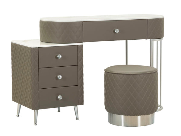 Toucador Sharon Cinza com Puff - Estrutura Metálica Prateada - 120 cm x 40 cm x 75 cm (Puff Ø 36 cm x 39 cm)