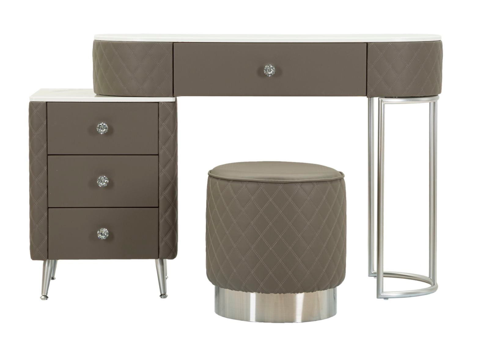 Toucador Sharon Cinza com Puff - Estrutura Metálica Prateada - 120 cm x 40 cm x 75 cm (Puff Ø 36 cm x 39 cm)